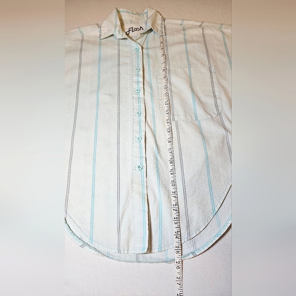 Vintage 80s CROPPED Striped Button-Up Top Sleevless - Picture 9 of 12
